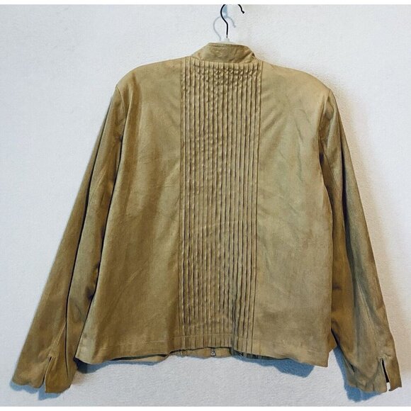 Coldwater Creek Jacket Womens Large Faux Suede Zip Up Pleated Ruffle Cottagecore - Picture 3 of 5